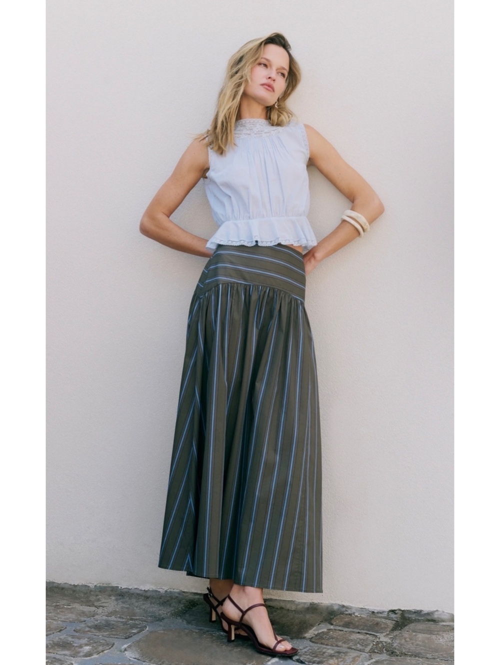 NWT Caara By Few Moda Vashti Cotton Maxi Skirt Size 6 Earthy Stripe